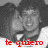 Pixelated grayscale image of a person with dark hair and light skin, overlaid with red text reading 'te quiero' at the bottom.