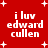 Red background with white pixelated text reading "i luv edward cullen" and scattered plus signs, animated to shift position.