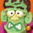 Pixelated green-skinned character with large white eyes, brown hair, and a yellow nose wearing a green bow tie on an orange background.