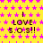 Yellow background with pink star pattern, repeated text "I LOVE S.O.S!!" in dark brown pixelated font, static image with no animation.