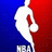 Pixelated NBA logo with white silhouette on red and blue background, surrounded by team names in orange text.