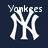 Pixelated white 'Yankees' text above a large 'NY' logo on a dark blue background with scattered light blue dots.