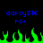 Blue pixelated text 'darcys16' and 'rox' above green pixelated flames on a black background.