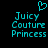 Pixelated cyan text 'Juicy Couture Princess' with a heart symbol above, displayed on black background.