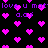 Pixelated animation of pink hearts and purple text repeating 'love u mat' and 'a.o.f' on black background.