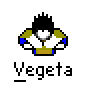 A 4x4 contact sheet of a pixel art animation featuring the character Vegeta from Dragon Ball Z, showing sequential frames with hair and aura changes across 14 sampled frames.