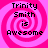 Four identical pixelated display "Trinity Smith is Awesome" text over pink and white spiral backgrounds
