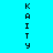 Four vertical display the name 'KAITY' in pixelated black text against cyan, purple, pink, and light blue backgrounds