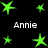 Green star-shaped icons with varying sizes and positions on a black background, accompanied by the text 'Annie' in white pixelated font.
