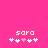 Pixelated pink background with yellow text 'sara' and five white/pink heart icons, two variations of the hearts animated in sequence.
