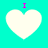 Four white heart shapes on a cyan background with pink 'I' letters above each heart, arranged in a