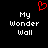 Red pixelated heart symbol above white text reading 'My Wonder Wall' on black background, displayed in two identical side-by-side