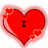 Six red heart-shaped icons with pink outlines and small hearts around the border, each containing distinct text or numbers.