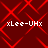 Red background with red diamond-shaped patterns and white text reading 'xLee-UHx' in four positions.