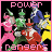 A contact sheet of five animated frames showing Power Rangers characters with changing border colors and text hues against a black background.