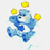 Animated Care Bear character with blue fur and yellow stars in three sequential frames showing motion across a white background.