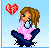 Pixel art buddy icon with a crying character and broken heart symbol, paired with pink text on dark background across multiple frames.
