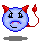 Four pixelated devil-faced icons with red horns and tail, each showing distinct facial expressions against a gray background.