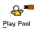 Pixelated yellow figure with white head and black-and-brown prop, performing motion sequence above 'Play Pool' text on gray background.