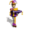 Pixelated cartoon character in purple and yellow jester outfit holding a shield, shown across nine sequential poses with changing leg positions.