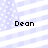 Four identical pixelated display the name 'Dean' over a light blue and white striped background with scattered white dots