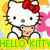 Hello Kitty character in four distinct pixelated styles with varying text overlays and accessories.