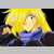 Pixelated image of a character with long yellow hair, light skin, and a blue garment against a dark background.