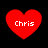 Four red heart shapes with white text "Chris" on black background, each heart has distinct pixelation and size variations.