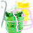 Animated contact sheet showing six frames of a green bucket icon with yellow top and pink/red/yellow/green/blue/purple outlines, each frame highlighting different colored outline on the same subject.