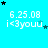A bright cyan background displays repeated text 'i<3youu' and date '6.25.08', with black and light blue stars scattered across the image.