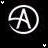 White circular icon with stylized 'A' and partial arc on black background, showing animation frames where the arc rotates clockwise through four positions.