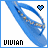 Two side-by-side pixelated images of a blue curved shape with brown and white speckles, each featuring 'VIVIAN' text at the bottom and a heart symbol in the top-right corner.
