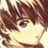 A 48x48 pixel buddy icon featuring a close-up of an anime-style character's face on the left and text elements on a black background on the right, displayed as part of a contact sheet with two frames.