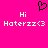 A bright pink background displays two identical pixelated text blocks with 'Hi' above 'Haterzz<3', each topped by a black heart outline.