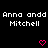 Pixelated text reads "Anno andd Anno andd Mitchell" with two pink heart symbols on a black background.