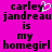 A static image with a bright pink background displays black pixelated text reading "carley jandreau is my homegirl" and includes a white heart symbol replacing the 'y' in carley.
