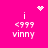 Pixelated pink background with white text and symbols; four identical sections each contain 'i <999 vinny' under a small heart or starburst, arranged in two