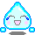Pixelated water droplet icon with smiling face, pink cheeks, and blue accents in four variations showing different mouth shapes.