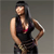 Pixelated image of a person with long dark hair wearing a sleeveless dark top with a red accent and dark bottoms, standing with one hand on hip against a gray background.