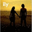 Silhouetted figures holding hands against a sunset sky with visible text "Ily" in the upper left corner.