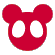 Red cartoon head with rounded ears, white oval eyes, and changing facial symbols across frames.