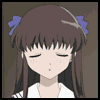13 anime-style character expressions showing closed eyes, open mouth, wide eyes, and neutral faces with brown hair tied by blue bows