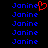 Pixelated blue text 'Janine' repeated across a black background with one instance featuring a red heart symbol replacing the letter 'o'.