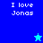 Pixelated text "I love Jonas" appears on blue and cyan backgrounds with a star symbol changing color between frames.