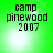 Green background with black text reading 'camp pinewood 2007' in pixelated font, showing subtle light variations across four views.