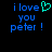Pixelated blue text 'i love you peter!' with a cyan heart symbol replacing the 'o' in 'love' on a black background.