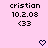 Pixelated text and symbols on a pink background with two heart icons at the bottom.