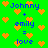 Green background with orange pixel hearts and blue text reading 'Johnny + emily = love' repeated twice in a pattern