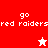 Pixelated icon with red and white sections displaying 'go red raiders' text and star symbols in two color variations.