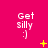 nine identical 'Get Silly :)' text icons on a bright pink background with scattered yellow pixelated symbols